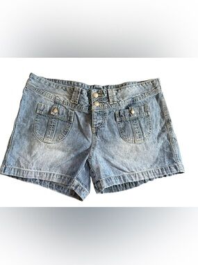 VTG Y2K Unionbay Denim Faded Shorts Sz 17 JR 100% Cotton Med Blue Patch Pockets